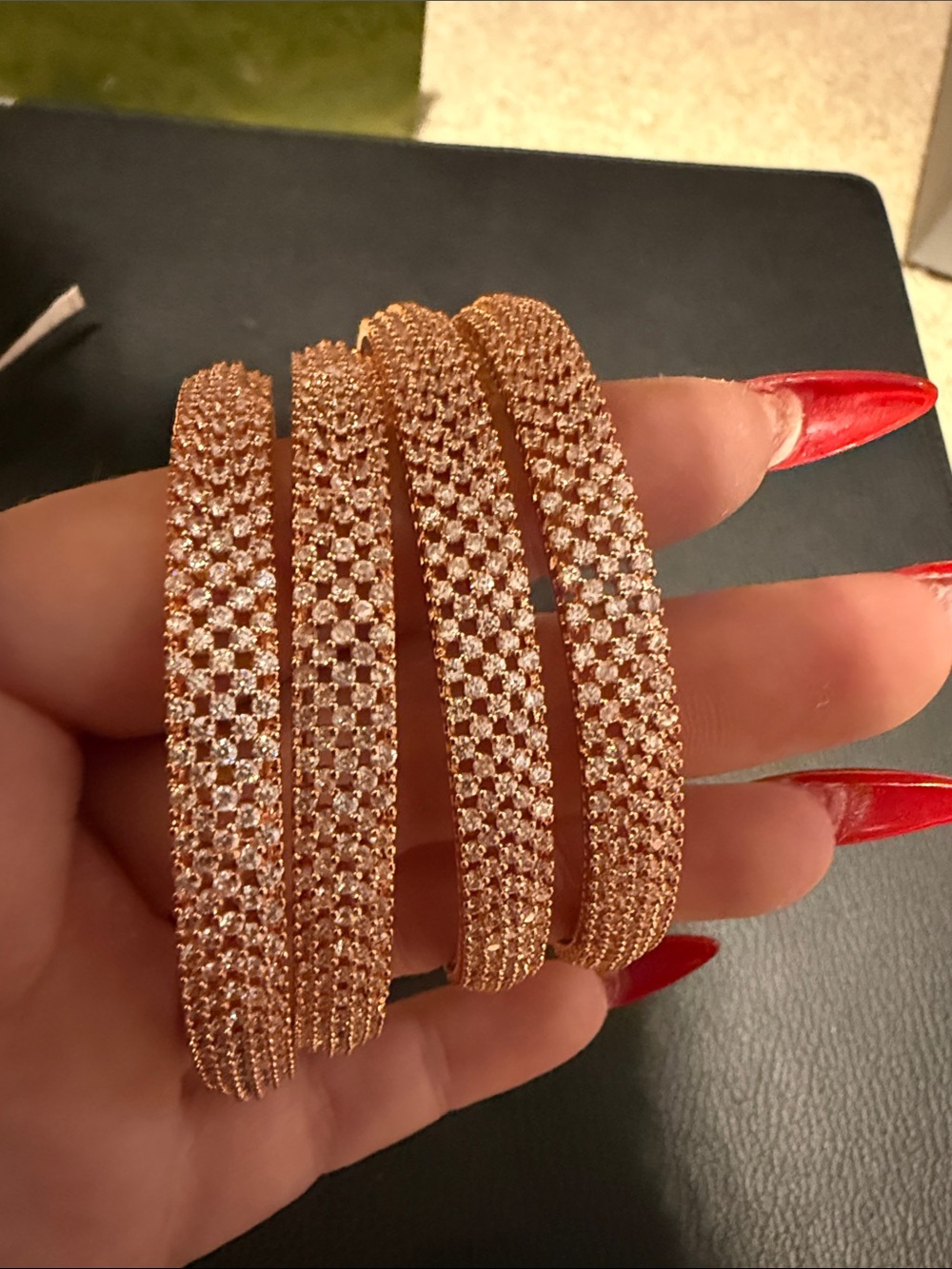 Elegant Rose Gold Crystal Bangle Bracelets - Set of 4